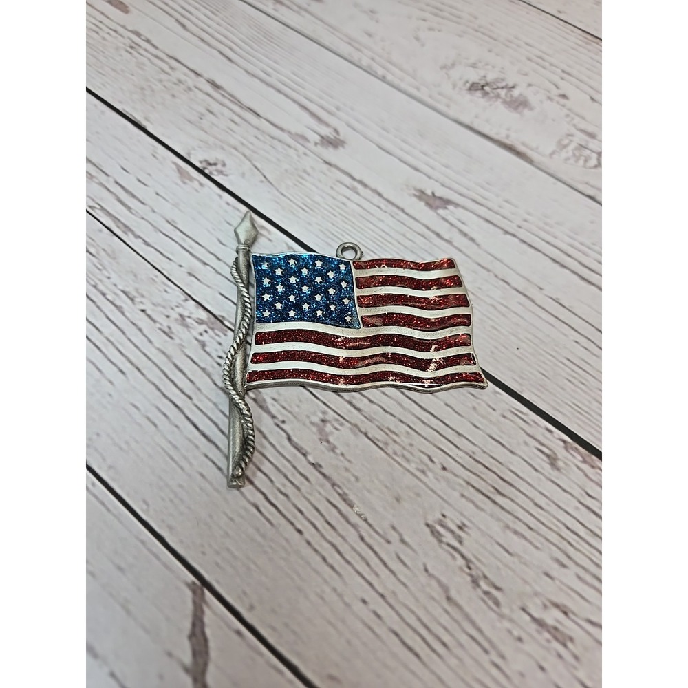 American Flag Red White Blue Stars Stripes Pendant 3"‎ Gloria Duchin Inc. Pewter